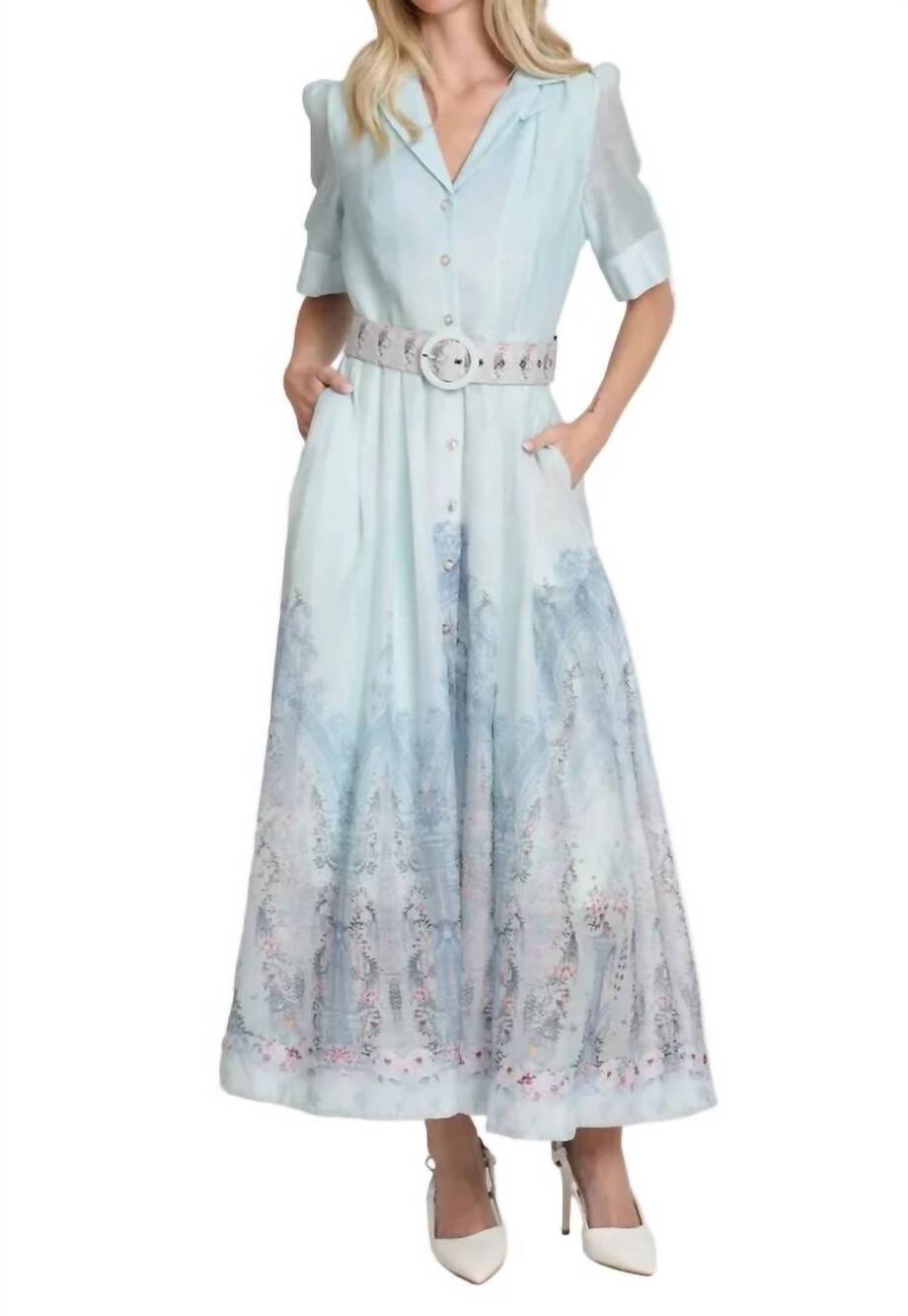 NEW BEULAH romantic botanical print maxi dress in ocean
